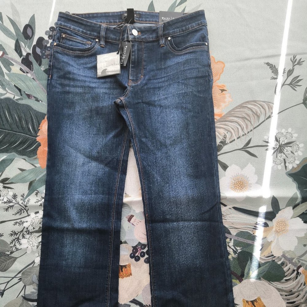WHITE HOUSE BLACK MARKET SKINNY FLARE Saint Honore Dark Blue Jeans NWT Size 8S
